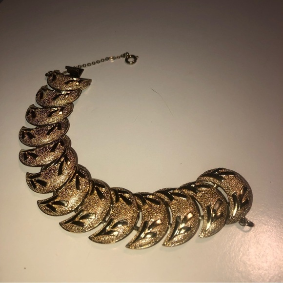 VTG Coro Gold Tone Crescent Moon Bracelet w Safety Chain 7” / 1” Width - Picture 2 of 6